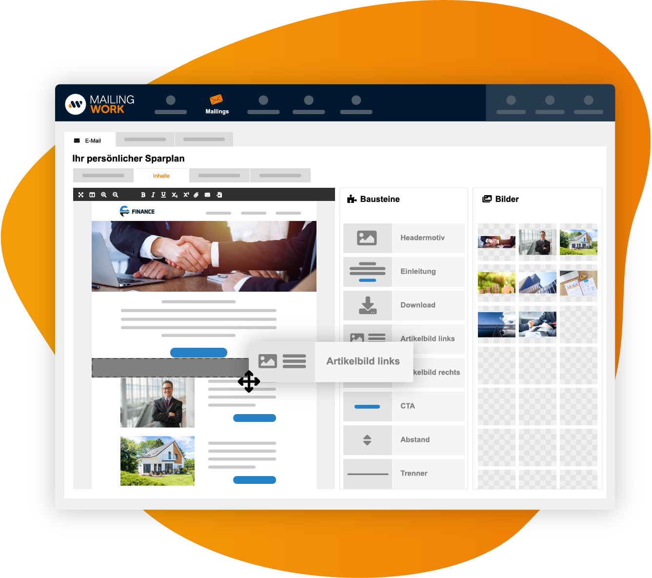 Drag & drop editor e-mail marketing software | mailingwork